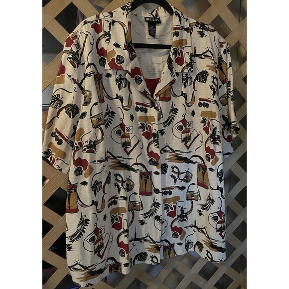 MAGGIE BARNES Autumn & Vacation Art Ecru Tunic Crimson Inset Size 32W - Picture 3 of 8